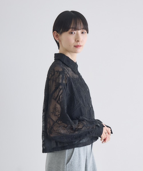 Paradise Picnic（パラダイスピクニック）の「cloche レース生地ショートシャツ（シャツ/ブラウス・レディース・アイボリー/ブラック・FREE）」の7枚目の写真