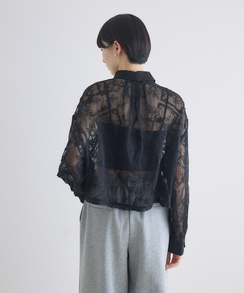 Paradise Picnic（パラダイスピクニック）の「cloche レース生地ショートシャツ（シャツ/ブラウス・レディース・アイボリー/ブラック・FREE）」の8枚目の写真