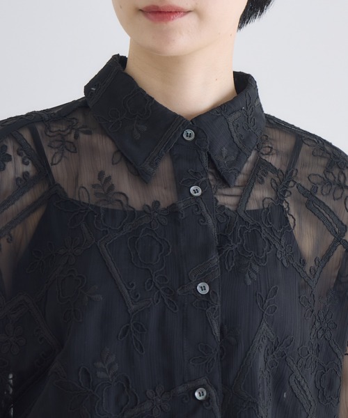 Paradise Picnic（パラダイスピクニック）の「cloche レース生地ショートシャツ（シャツ/ブラウス・レディース・アイボリー/ブラック・FREE）」の10枚目の写真