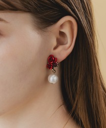 【LA MUE】ニッケルフリー ローズ×パール ドロップイヤリング