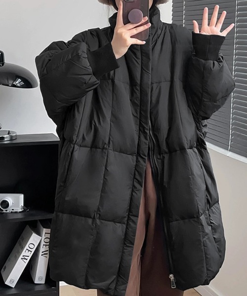 Miniministore（ミニミニストア）の「スタンドカラー中綿ダウンコート ゆったり（その他アウター・レディース・ブラック/ダークグレー/ベージュ・FREE）」の2枚目の写真