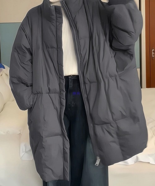 Miniministore（ミニミニストア）の「スタンドカラー中綿ダウンコート ゆったり（その他アウター・レディース・ブラック/ダークグレー/ベージュ・FREE）」の6枚目の写真
