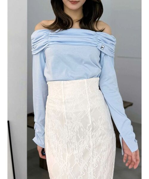 FILA(フィラ)の「【FILA別注】裏毛オフショルトップス(Tシャツ/カットソー・レディース・ミント/ブルー・FREE)」の2枚目の写真