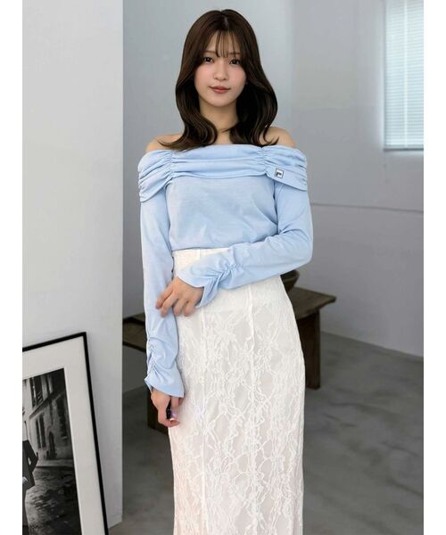 FILA(フィラ)の「【FILA別注】裏毛オフショルトップス(Tシャツ/カットソー・レディース・ミント/ブルー・FREE)」の7枚目の写真