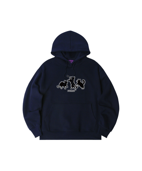 NUHABIT(ニューハビット)の「N/H CATS ATTENTION オーバーサイズ 裏起毛フードパーカー_ネイビー (GOH4-3NH1186)(パーカー・メンズ・ネイビー・MEDIUM/LARGE/X-LARGE)」の1枚目の写真