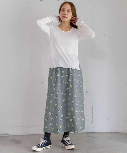 POU DOU DOU(プードゥドゥ)の「2wayフラワープリントドロストスカート(スカート・レディース・グレー/ネイビー・3)」の10枚目の写真