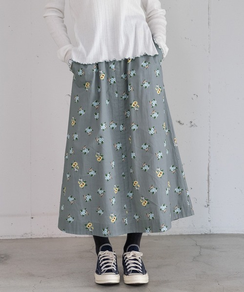 POU DOU DOU(プードゥドゥ)の「2wayフラワープリントドロストスカート(スカート・レディース・グレー/ネイビー・3)」の13枚目の写真