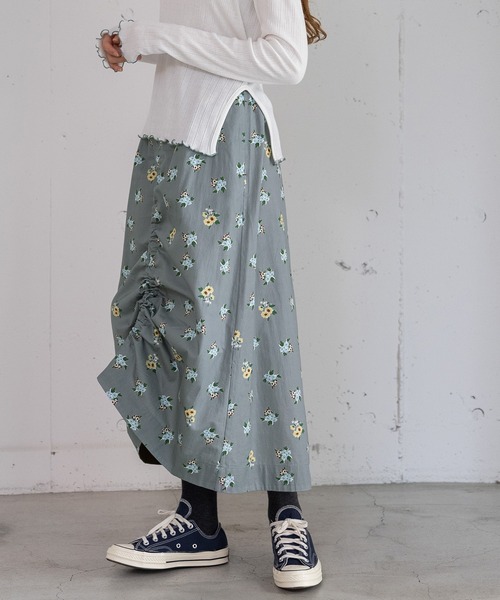 POU DOU DOU(プードゥドゥ)の「2wayフラワープリントドロストスカート(スカート・レディース・グレー/ネイビー・3)」の15枚目の写真