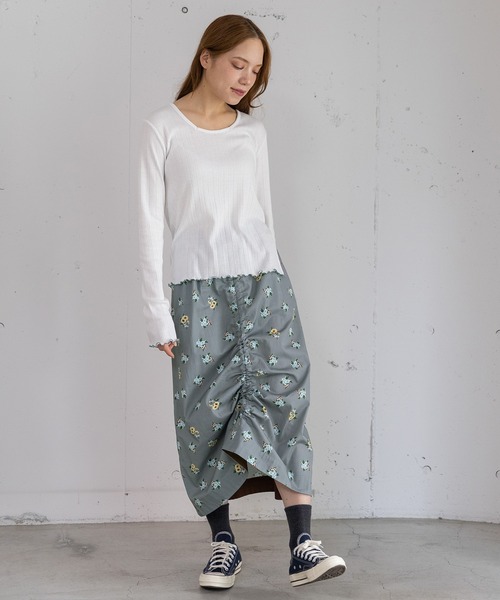 POU DOU DOU(プードゥドゥ)の「2wayフラワープリントドロストスカート(スカート・レディース・グレー/ネイビー・3)」の16枚目の写真