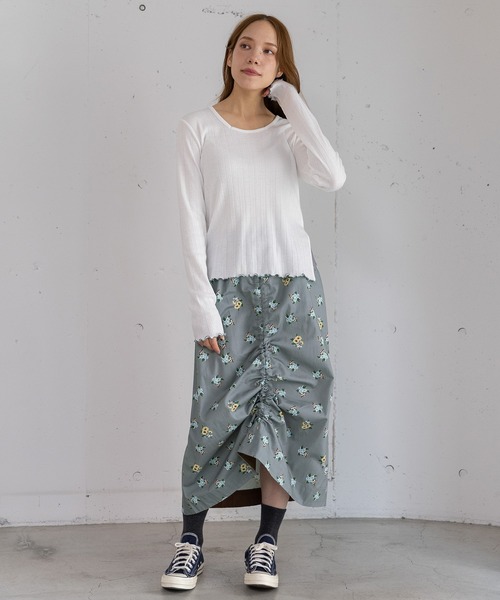 POU DOU DOU(プードゥドゥ)の「2wayフラワープリントドロストスカート(スカート・レディース・グレー/ネイビー・3)」の17枚目の写真