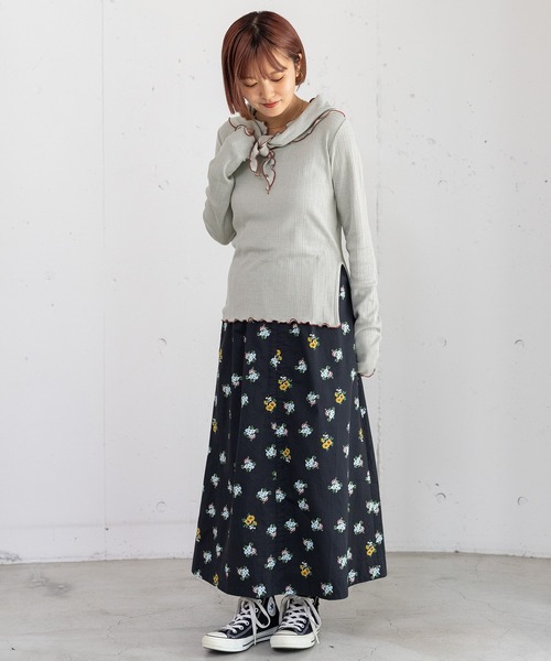 POU DOU DOU(プードゥドゥ)の「2wayフラワープリントドロストスカート(スカート・レディース・グレー/ネイビー・3)」の20枚目の写真