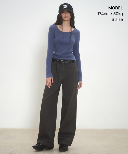 MUSINSA STANDARD WOMAN（ムシンサスタンダードウーマン）の「ウィメンズピグメントリブスリムスcoopネック長袖Tシャツ[ダスティブルー]（Tシャツ/カットソー・レディース・その他・X-SMALL/SMALL/MEDIUM/LARGE）」の2枚目の写真