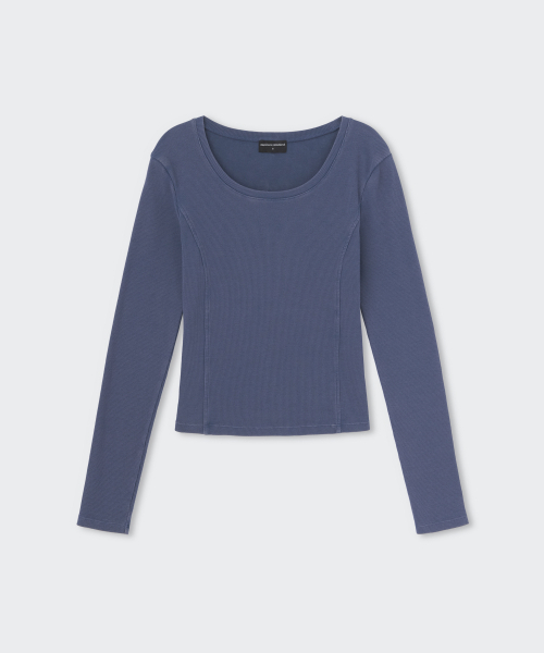 MUSINSA STANDARD WOMAN（ムシンサスタンダードウーマン）の「ウィメンズピグメントリブスリムスcoopネック長袖Tシャツ[ダスティブルー]（Tシャツ/カットソー・レディース・その他・X-SMALL/SMALL/MEDIUM/LARGE）」の5枚目の写真