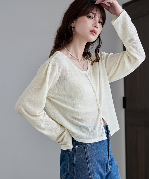 etoll.（エトル）の「2wayクレープシアーカーディガン（カーディガン/ボレロ・レディース・ブラック/オフホワイト/杢グレー/ブルー・M）」の2枚目の写真