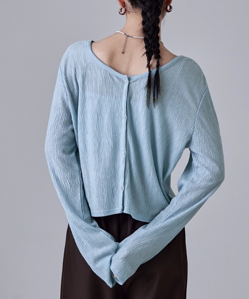 etoll.（エトル）の「2wayクレープシアーカーディガン（カーディガン/ボレロ・レディース・ブラック/オフホワイト/杢グレー/ブルー・M）」の4枚目の写真