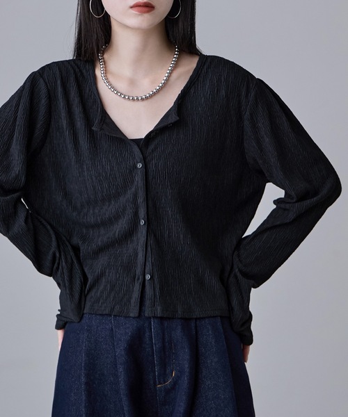 etoll.（エトル）の「2wayクレープシアーカーディガン（カーディガン/ボレロ・レディース・ブラック/オフホワイト/杢グレー/ブルー・M）」の3枚目の写真