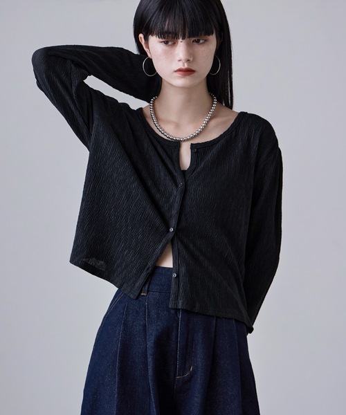 etoll.（エトル）の「2wayクレープシアーカーディガン（カーディガン/ボレロ・レディース・ブラック/オフホワイト/杢グレー/ブルー・M）」の22枚目の写真