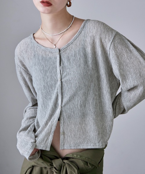 etoll.（エトル）の「2wayクレープシアーカーディガン（カーディガン/ボレロ・レディース・ブラック/オフホワイト/杢グレー/ブルー・M）」の5枚目の写真