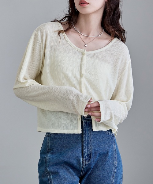 etoll.（エトル）の「2wayクレープシアーカーディガン（カーディガン/ボレロ・レディース・ブラック/オフホワイト/杢グレー/ブルー・M）」の8枚目の写真