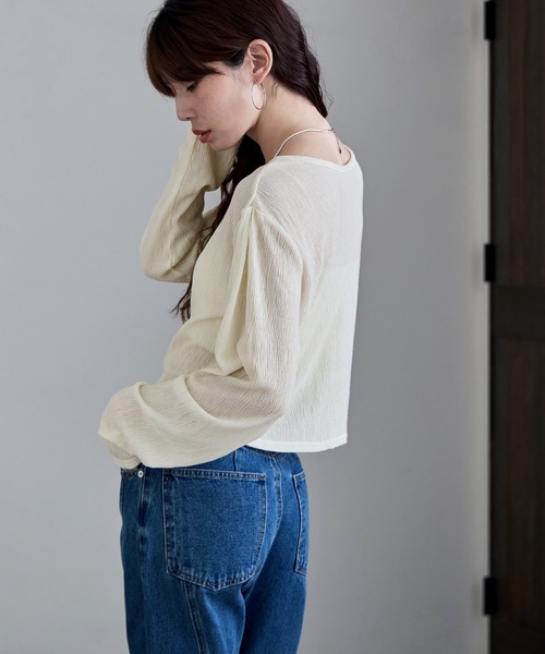 etoll.（エトル）の「2wayクレープシアーカーディガン（カーディガン/ボレロ・レディース・ブラック/オフホワイト/杢グレー/ブルー・M）」の9枚目の写真