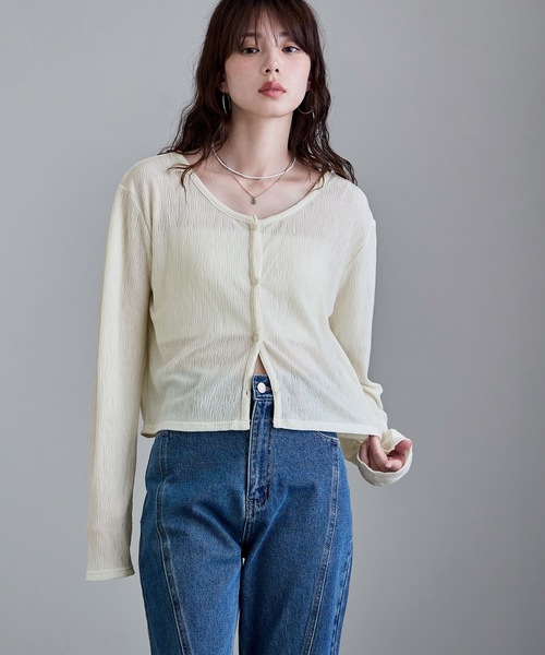 etoll.（エトル）の「2wayクレープシアーカーディガン（カーディガン/ボレロ・レディース・ブラック/オフホワイト/杢グレー/ブルー・M）」の12枚目の写真