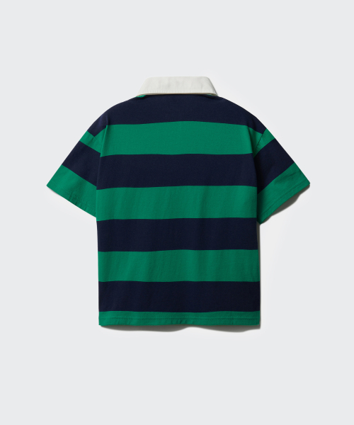 MUSINSA STANDARD KIDS（ムシンサスタンダードキッズ）の「ストライプ半袖ラグビーシャツ[ネイビー/グリーン]（ポロシャツ・レディース・その他・100/110/120/130/140/150/160）」の4枚目の写真