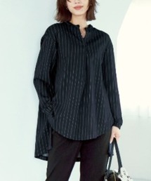 IEDIT 布はく見えして実は伸びやかバックギャザーストライプ美ノビチュニック