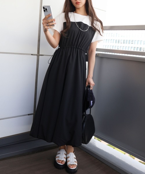 SpRay(スプレイ)の「ドッキングショートスリーブバルーンワンピース(ワンピース・レディース・ホワイト×ブラック/ブラック系その他/チャコールグレー×ブラック・FREE)」の11枚目の写真