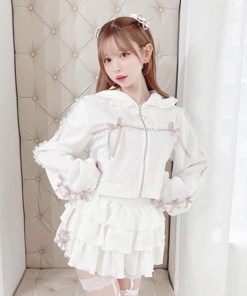 MA*RS(アメーバーマーズ)の「りぼん×レーステープラインパーカーセットアップ(セットアップ・レディース・ホワイト×ピンク/ブラック/ピンク系その他・FREE)」の2枚目の写真