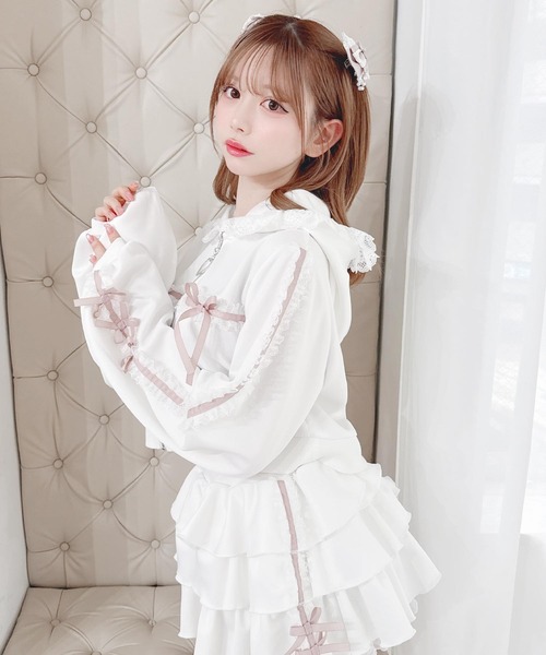 MA*RS(アメーバーマーズ)の「りぼん×レーステープラインパーカーセットアップ(セットアップ・レディース・ホワイト×ピンク/ブラック/ピンク系その他・FREE)」の5枚目の写真