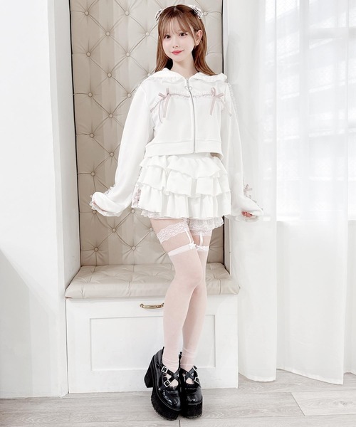 MA*RS(アメーバーマーズ)の「りぼん×レーステープラインパーカーセットアップ(セットアップ・レディース・ホワイト×ピンク/ブラック/ピンク系その他・FREE)」の6枚目の写真