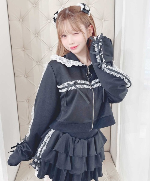 MA*RS(アメーバーマーズ)の「りぼん×レーステープラインパーカーセットアップ(セットアップ・レディース・ホワイト×ピンク/ブラック/ピンク系その他・FREE)」の9枚目の写真