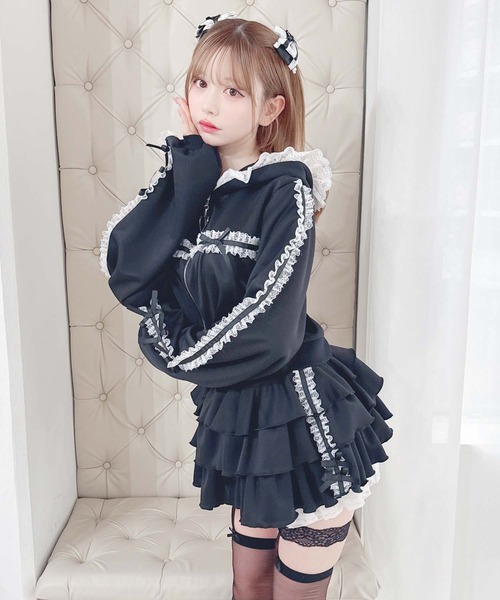 MA*RS(アメーバーマーズ)の「りぼん×レーステープラインパーカーセットアップ(セットアップ・レディース・ホワイト×ピンク/ブラック/ピンク系その他・FREE)」の10枚目の写真