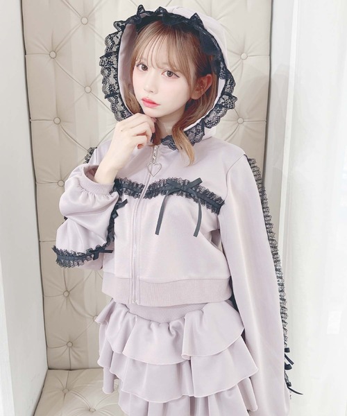 MA*RS(アメーバーマーズ)の「りぼん×レーステープラインパーカーセットアップ(セットアップ・レディース・ホワイト×ピンク/ブラック/ピンク系その他・FREE)」の12枚目の写真