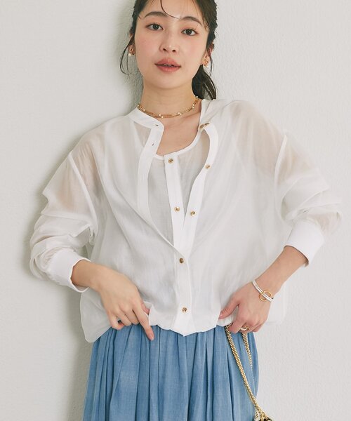 La boutique BonBon（ラブティックボンボン）の「【今すぐお届け！・1枚でおしゃれ見え】シアーレイヤードブラウス（シャツ/ブラウス・レディース・ホワイト/サックスブルー/チャコールグレー・FREE）」の16枚目の写真