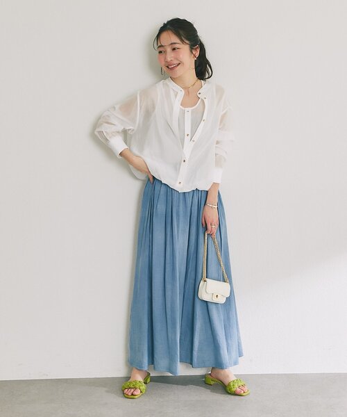 La boutique BonBon（ラブティックボンボン）の「【今すぐお届け！・1枚でおしゃれ見え】シアーレイヤードブラウス（シャツ/ブラウス・レディース・ホワイト/サックスブルー/チャコールグレー・FREE）」の19枚目の写真