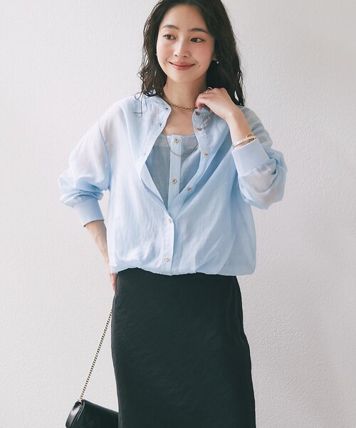 La boutique BonBon（ラブティックボンボン）の「【今すぐお届け！・1枚でおしゃれ見え】シアーレイヤードブラウス（シャツ/ブラウス・レディース・ホワイト/サックスブルー/チャコールグレー・FREE）」の8枚目の写真