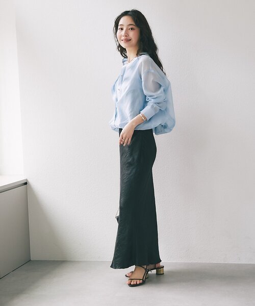 La boutique BonBon（ラブティックボンボン）の「【今すぐお届け！・1枚でおしゃれ見え】シアーレイヤードブラウス（シャツ/ブラウス・レディース・ホワイト/サックスブルー/チャコールグレー・FREE）」の12枚目の写真