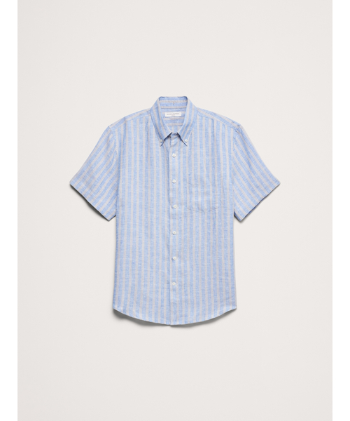 Banana Republic（バナナリパブリック）の「スタンダードフィット リネン ショートスリーブ シャツ（シャツ/ブラウス・メンズ・ネイビー/ホワイト/オリーブ/ナチュラル/ホワイト×ブルー・S/M/L/XL）」の14枚目の写真