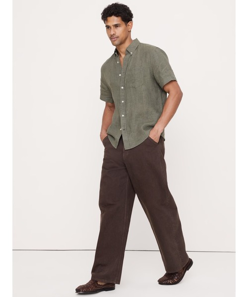 Banana Republic（バナナリパブリック）の「スタンダードフィット リネン ショートスリーブ シャツ（シャツ/ブラウス・メンズ・ネイビー/ホワイト/オリーブ/ナチュラル/ホワイト×ブルー・S/M/L/XL）」の7枚目の写真