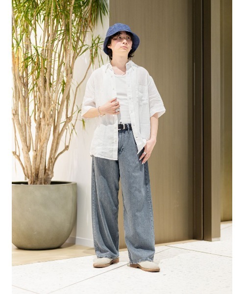 Banana Republic（バナナリパブリック）の「スタンダードフィット リネン ショートスリーブ シャツ（シャツ/ブラウス・メンズ・ネイビー/ホワイト/オリーブ/ナチュラル/ホワイト×ブルー・S/M/L/XL）」の8枚目の写真