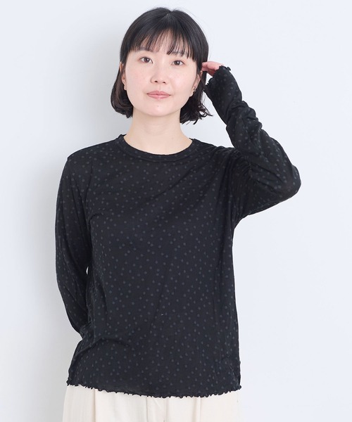 l'atelier du savon(アトリエドサボン)の「_すけすけドット ロンT(Tシャツ/カットソー・レディース・アイボリー/ブラック・FREE)」の2枚目の写真