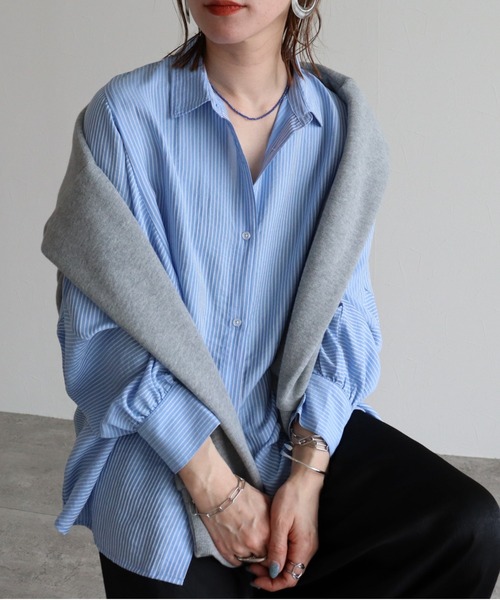 zena（ジェナ）の「シアーストライプドルマンシャツ/ オーバーサイズ / 春シャツ（シャツ/ブラウス・レディース・ブルー系その他/ベージュ系その他・FREE）」の5枚目の写真