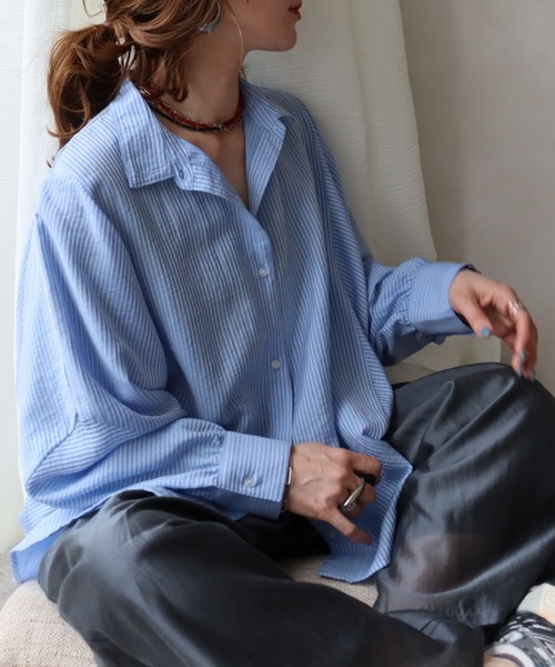 zena（ジェナ）の「シアーストライプドルマンシャツ/ オーバーサイズ / 春シャツ（シャツ/ブラウス・レディース・ブルー系その他/ベージュ系その他・FREE）」の17枚目の写真