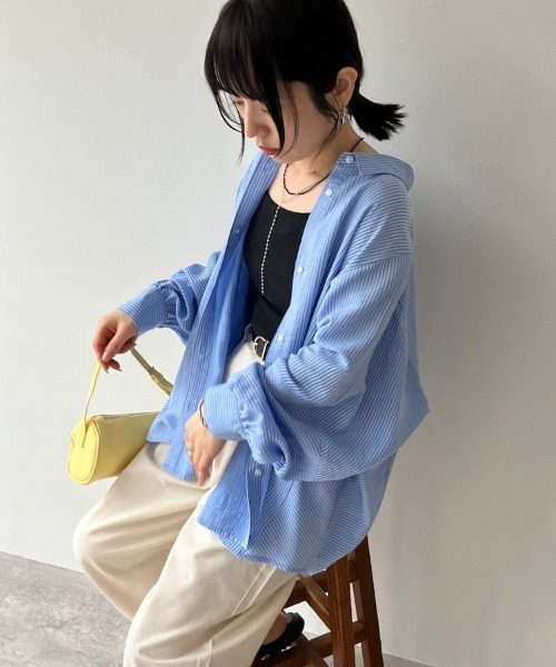 zena（ジェナ）の「シアーストライプドルマンシャツ/ オーバーサイズ / 春シャツ（シャツ/ブラウス・レディース・ブルー系その他/ベージュ系その他・FREE）」の19枚目の写真