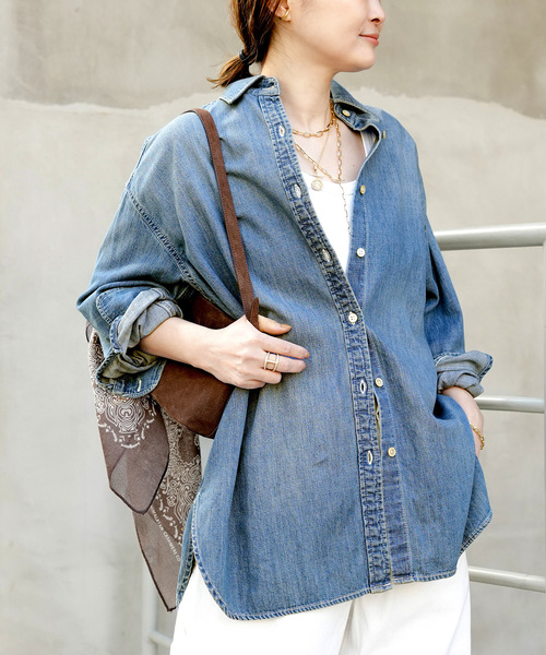 Lee（リー）の「追加 Lee デニムシャツ（シャツ/ブラウス・レディース・ネイビー・FREE）」の3枚目の写真