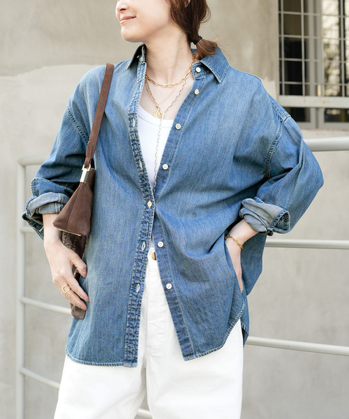 Lee（リー）の「追加 Lee デニムシャツ（シャツ/ブラウス・レディース・ネイビー・FREE）」の4枚目の写真