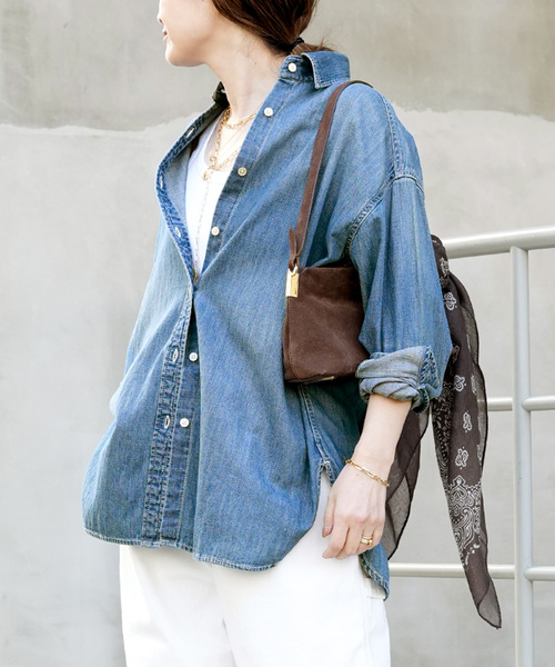 Lee（リー）の「追加 Lee デニムシャツ（シャツ/ブラウス・レディース・ネイビー・FREE）」の5枚目の写真