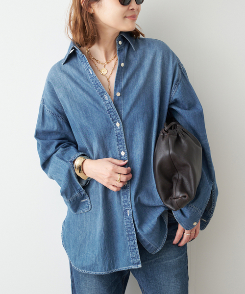 Lee（リー）の「追加 Lee デニムシャツ（シャツ/ブラウス・レディース・ネイビー・FREE）」の9枚目の写真