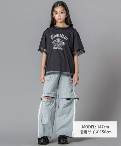 ZIDDY（ジディ）の「レイヤード風 シアーチュール ラメロゴTシャツ(130~160cm)（その他トップス・キッズ・オフホワイト/グレー・130cm/FREE/140cm/150cm）」の4枚目の写真